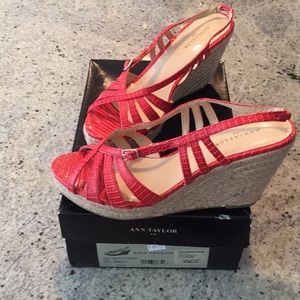 red leather Ann Taylor wedge sandals